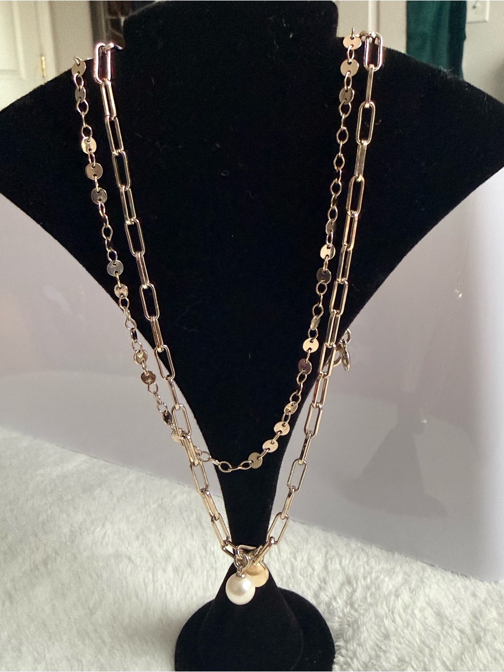 J Crew Layered Chain Necklace with Pearl Charm